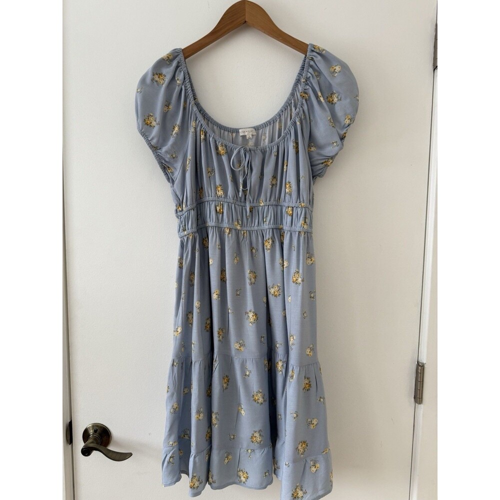 Ultra Flirt Junior's Floral Print Mini Ruched Dress M Blue Feminine Cottagecore - Picture 4 of 4